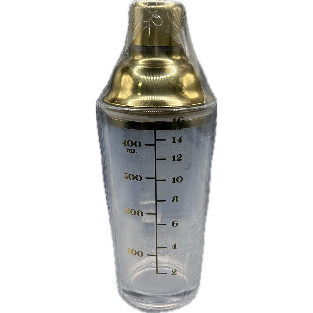Bright Star Products Glass Cocktail Shaker Gold Lid 16oz 400mL Barware New